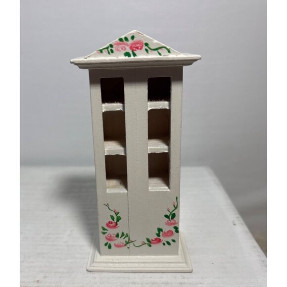 Hand-Painted Miniature Wooden Cabinet & Shelf Set With Floral Design Dollhouse - Picture 7 of 12